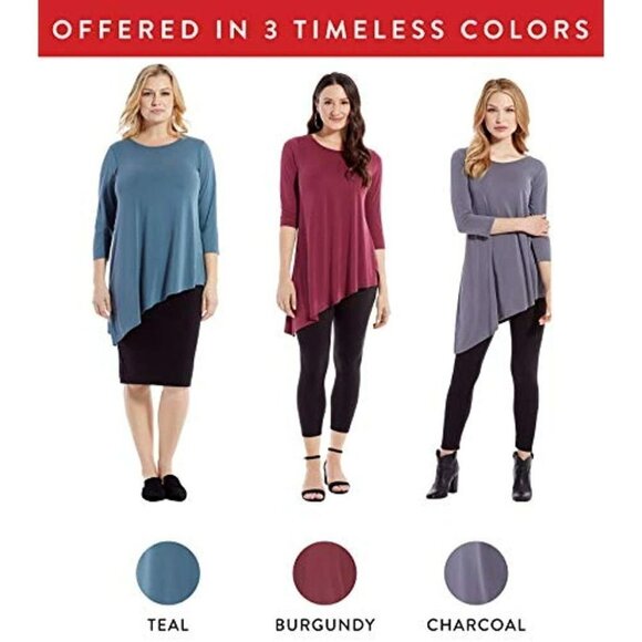 Rohb by Joyce Azria High Line Sleeve Asymmetrical Tee (Burgundy) Size M - Picture 6 of 6